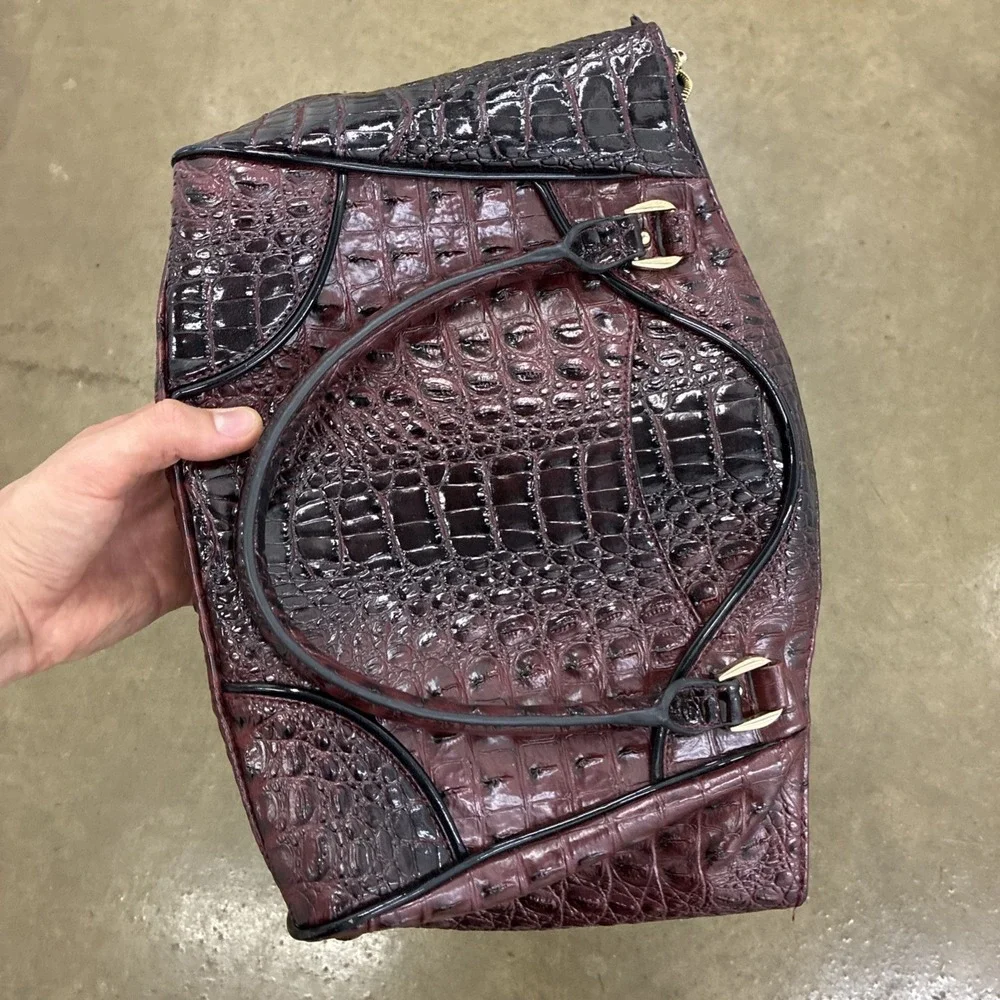 Stauer Burgundy Deep Red Croc Embossed Satchel Purse Handbag Faux Leather